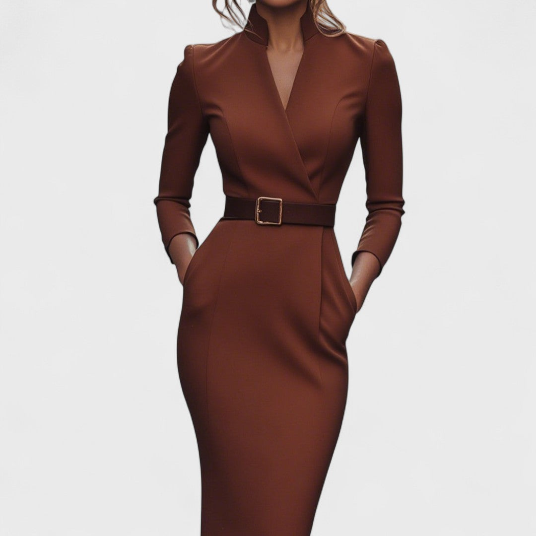 Rebeca – Elegantes Damen-Midikleid mit Wickeloptik und Gürtel - Image 4