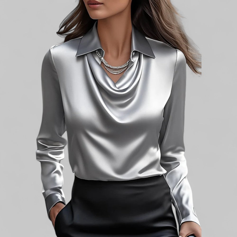 Victoria – Elegante Damenbluse mit fließendem Wasserfallausschnitt - Image 7