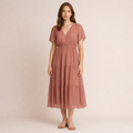 Dusty Rose Gestuftes Chiffon-Midikleid