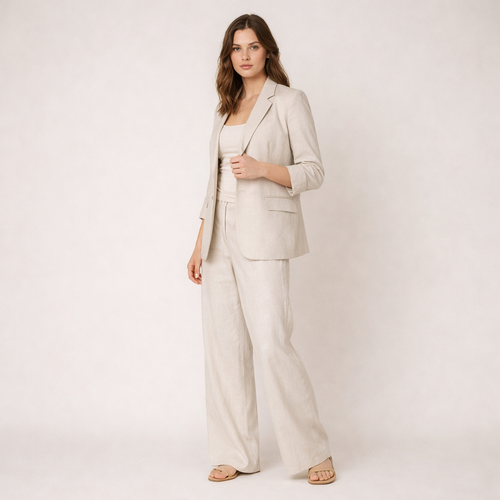 Beiger Leinenblazer mit klassischem Revers und Einknopfverschluss