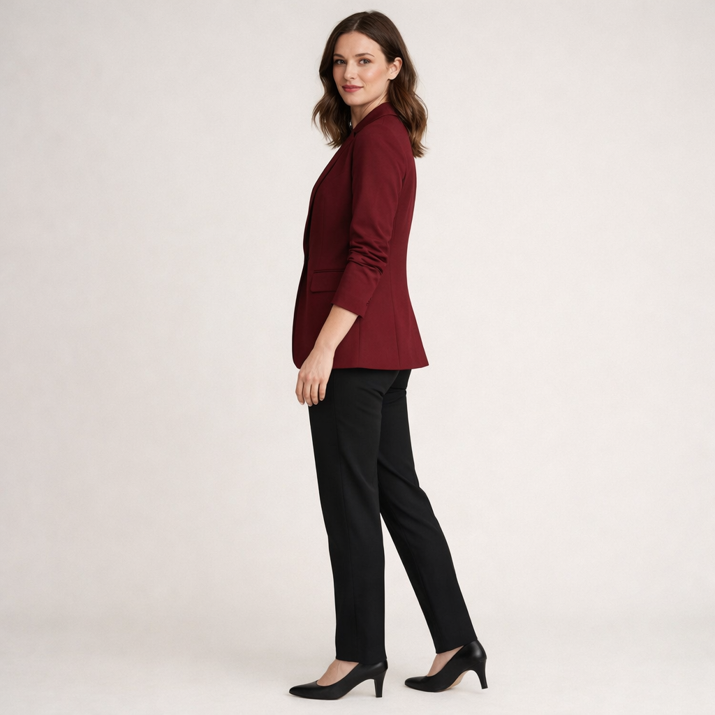 Bordeauxroter Damen-Blazer mit tailliertem Schnitt und Einknopfverschluss