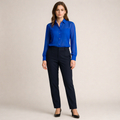 Royalblaue transparente Chiffon-Bluse mit klassischem Hemdkragen und Knopfleiste