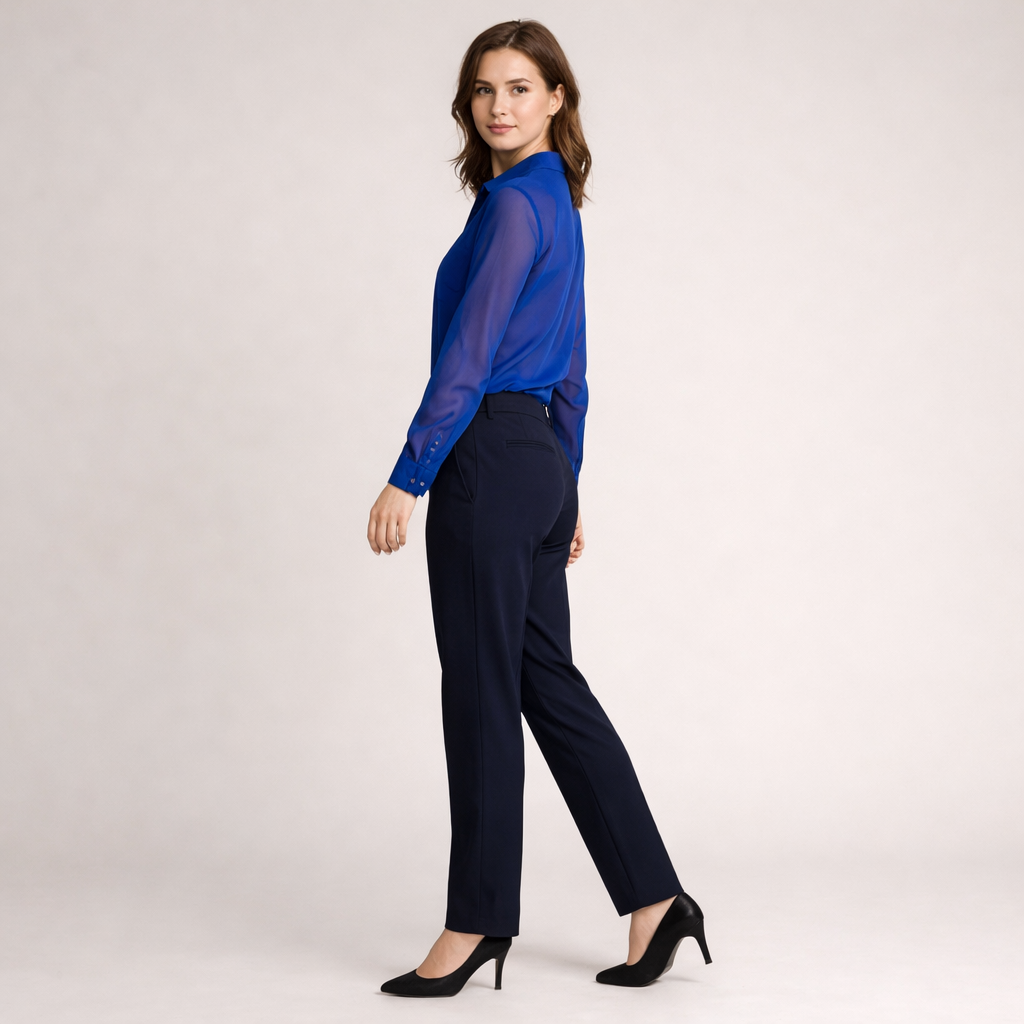 Royalblaue transparente Chiffon-Bluse mit klassischem Hemdkragen und Knopfleiste