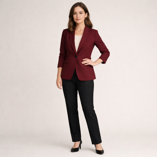 Bordeauxroter Damen-Blazer mit tailliertem Schnitt und Einknopfverschluss