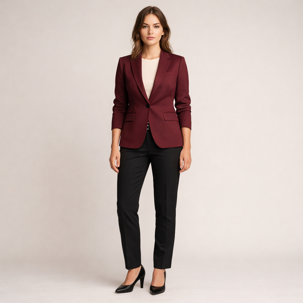 Bordeauxroter Damen-Blazer mit tailliertem Schnitt und Einknopfverschluss