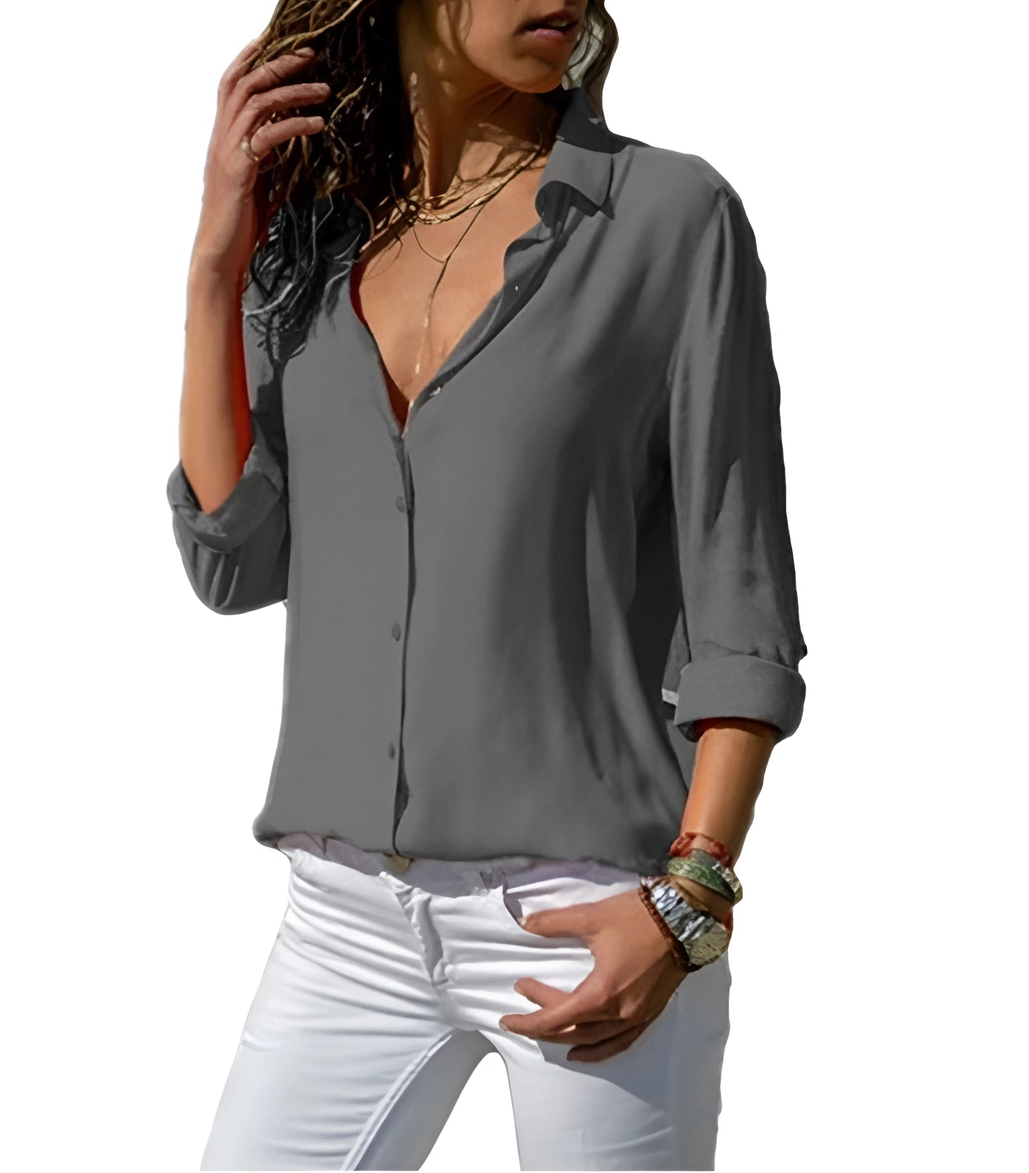 Emily – Fließende Seidenbluse mit V-Ausschnitt - Image 4