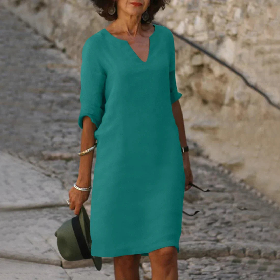 Nina – Women's dress with V-neck and 3/4 sleeves - Image 6
