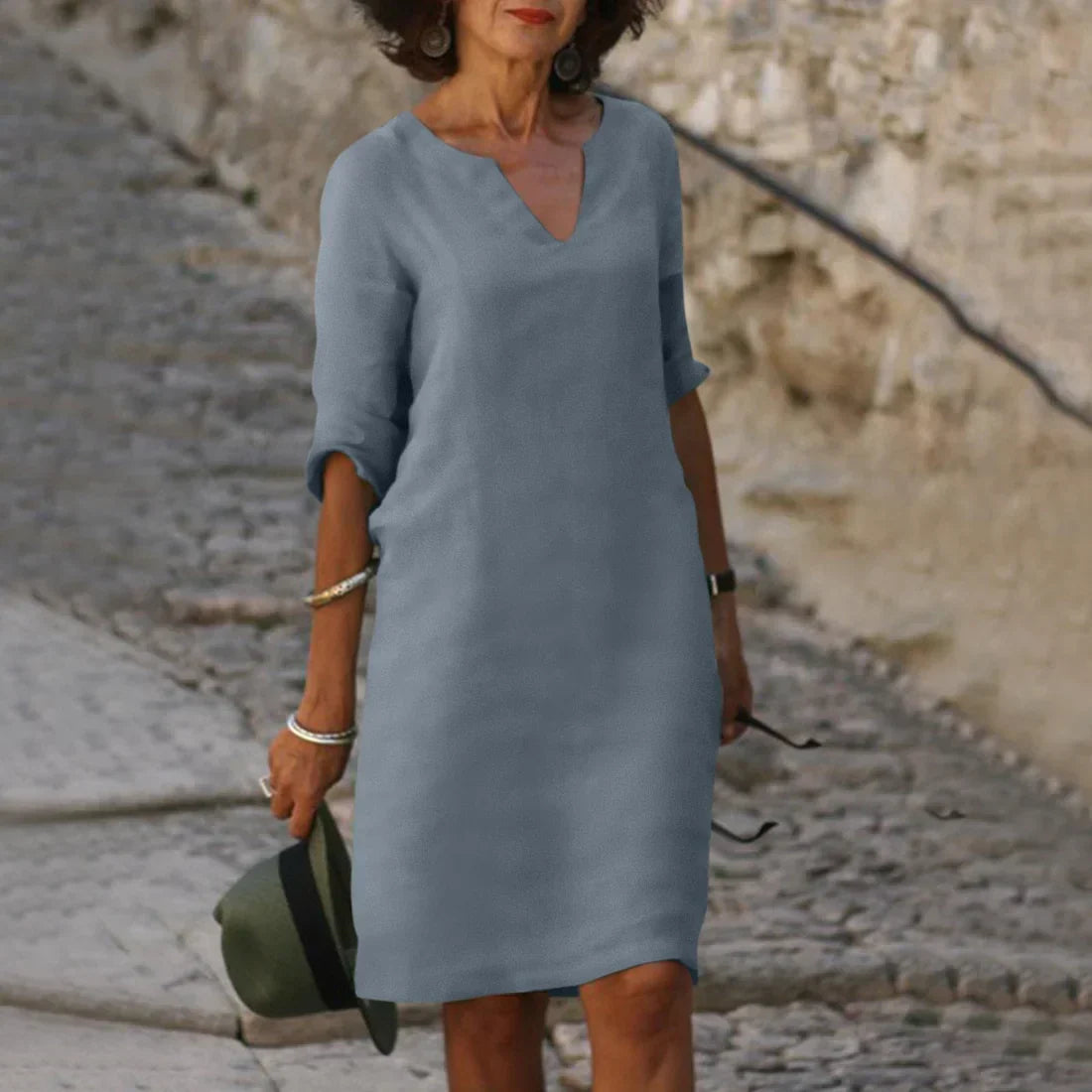 Nina – Women's dress with V-neck and 3/4 sleeves - Image 14