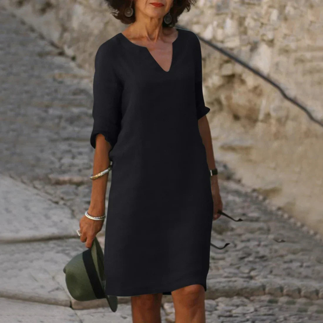 Nina – Women's dress with V-neck and 3/4 sleeves - Image 12