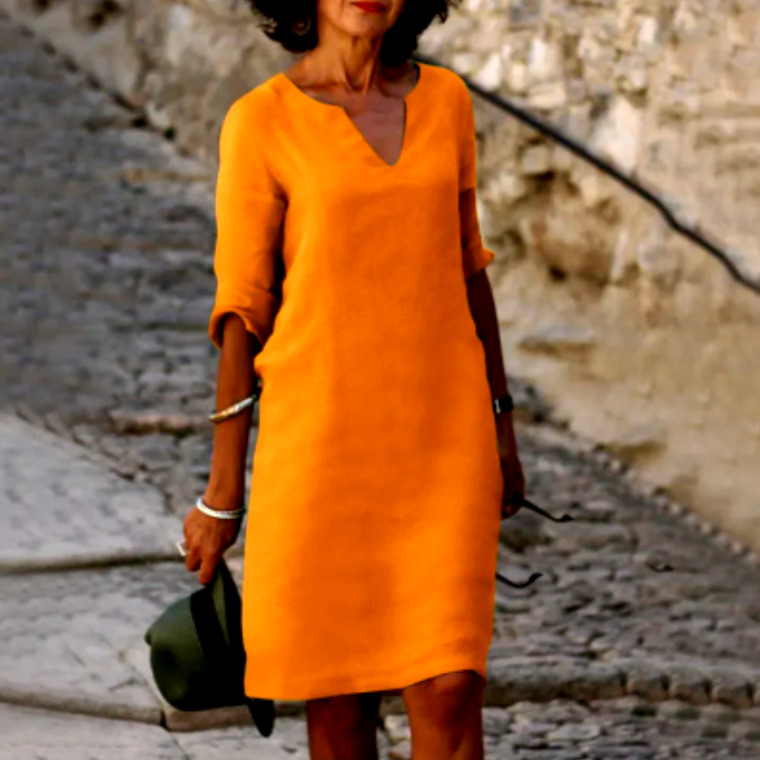 Nina – Geradliniges Midikleid mit V-Ausschnitt